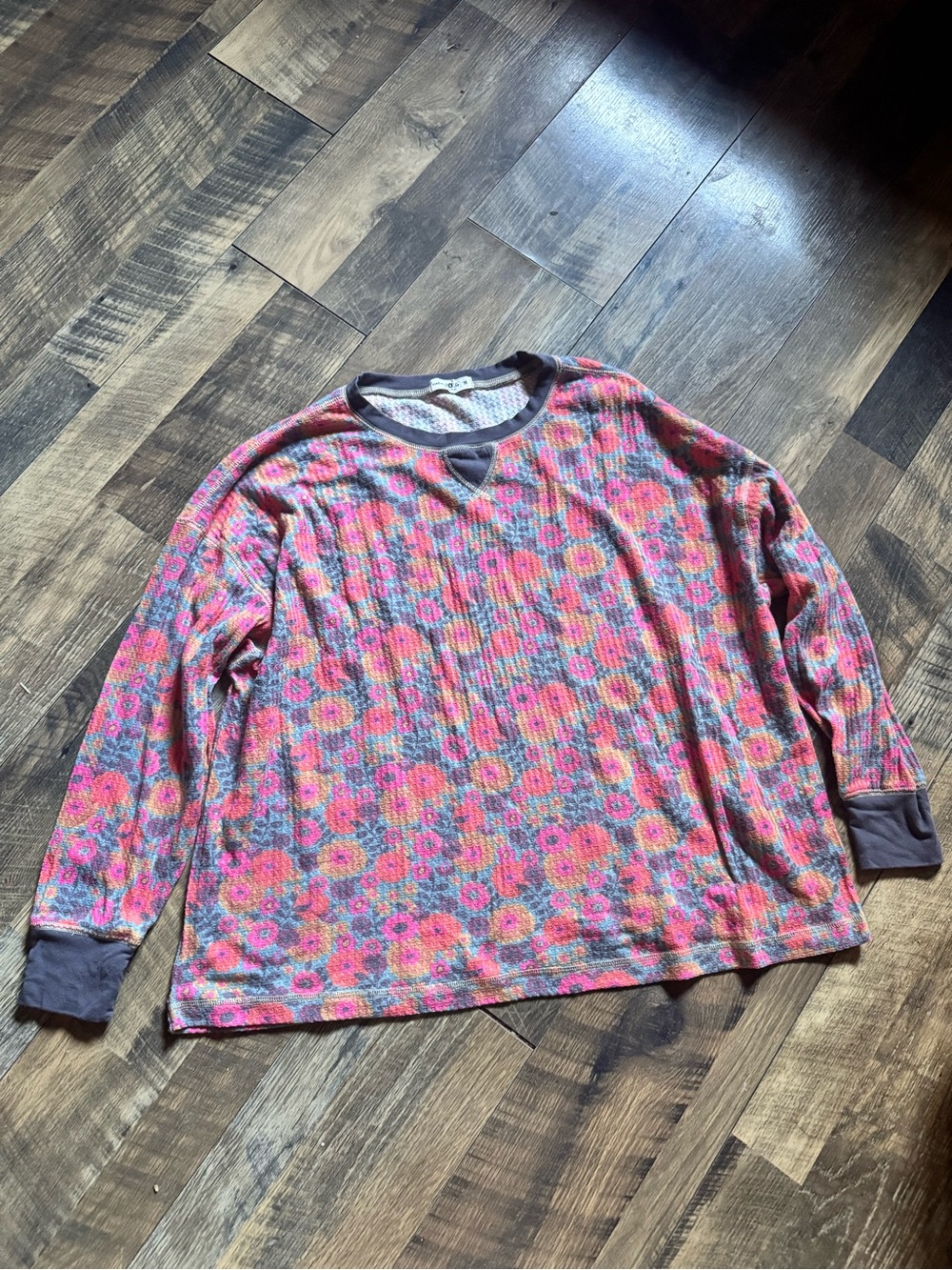 NATURAL LIFE Pink Floral Long Sleeve Tee with Gray Trim